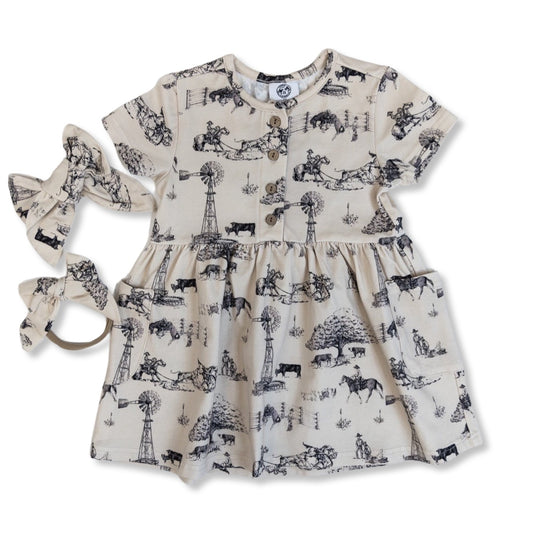 Cowboyin' Cotton Dress with Pockets / Matching Bow