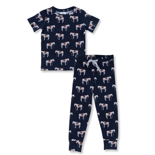 Navy Ranch Horse Short Sleeve Set