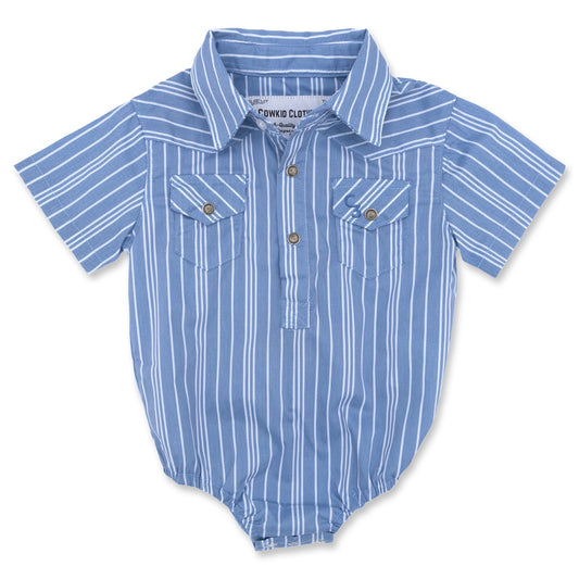 Vintage Blue Stripe Short Sleeve Pearl Snap Onesie