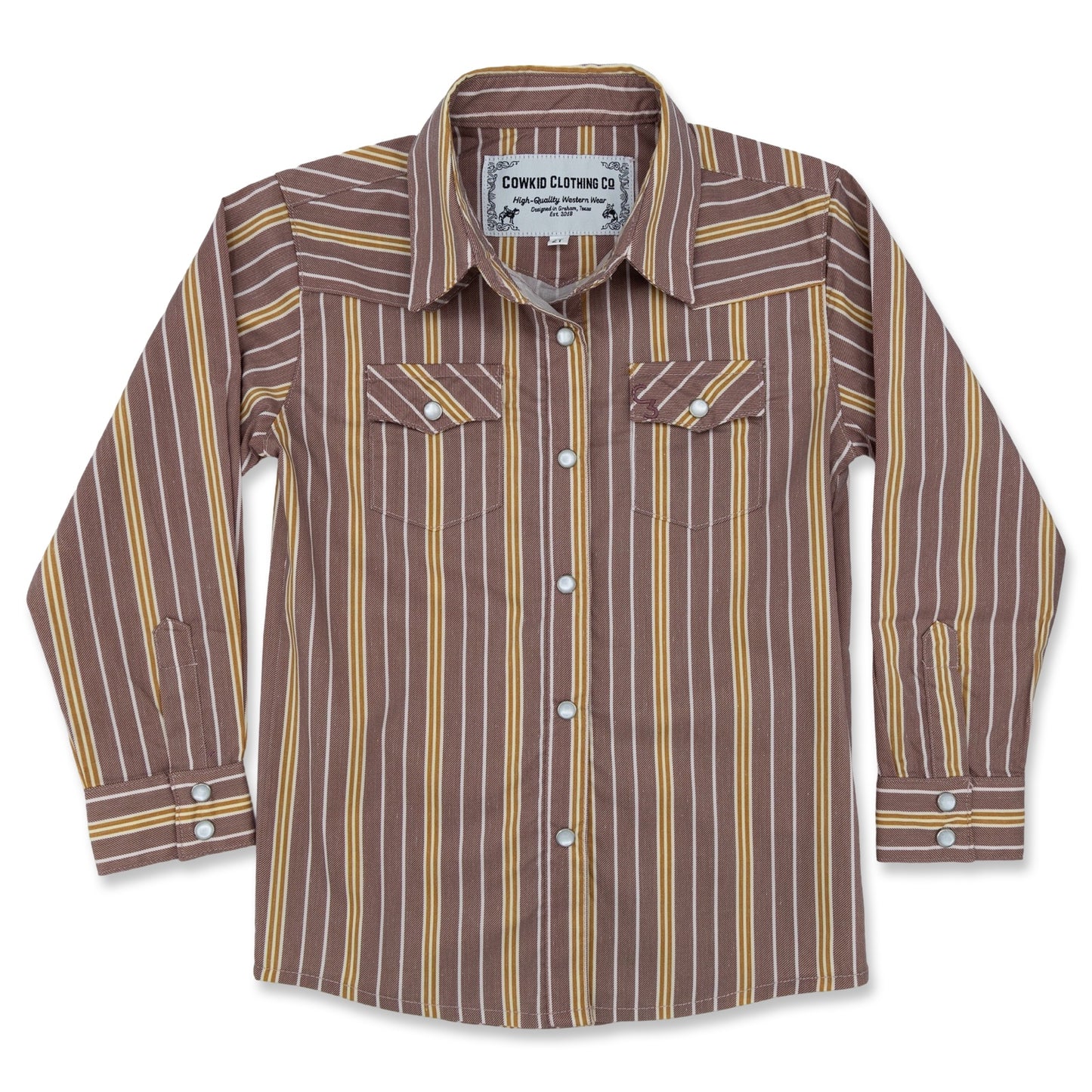 Maroon/Mustard Stripe Long Sleeve Pearl Snap (Toddler-Women's)