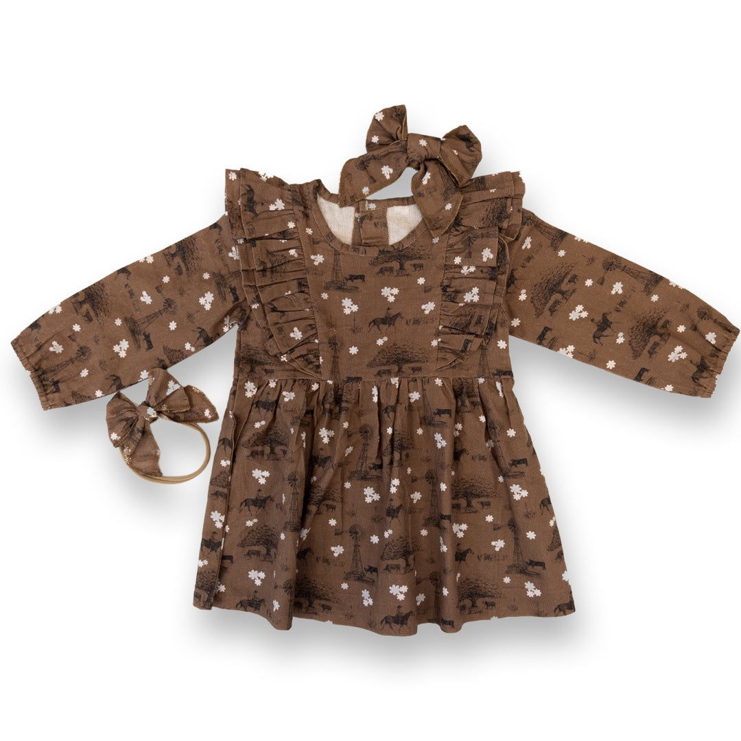 Autumn Blessings Cotton Linen Dress / Matching Bow