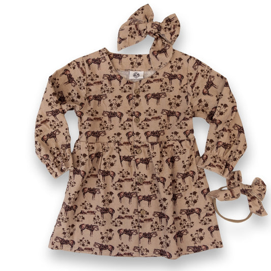 Prairie Rose Cotton Linen Dress / Matching Bow