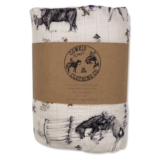 Western Serenity Bamboo Muslin/Minky Blanket