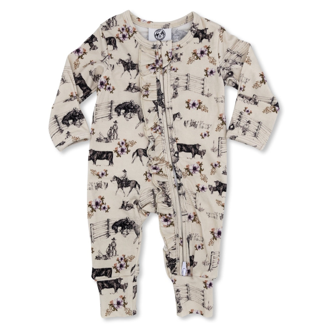 Western Serenity -Ruffled- Folding Feet Jammies