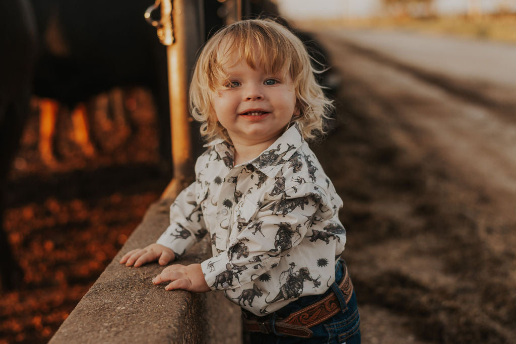 Cowboy Dino Long Sleeve Pearl Snap Onesie