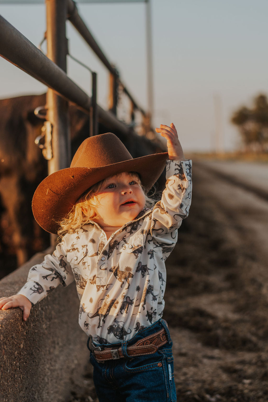 Cowboy Dino Long Sleeve Pearl Snap Onesie