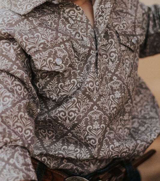 Diamond Floral Long Sleeve Pearl Snap Onesie