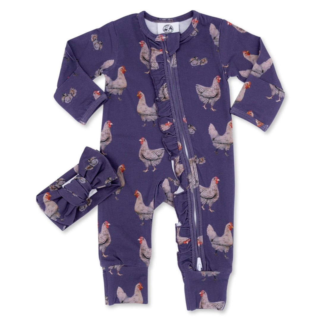 Purple Chicken -Ruffled- Folding Feet Jammies