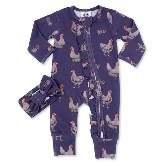 Purple Chicken -Ruffled- Folding Feet Jammies