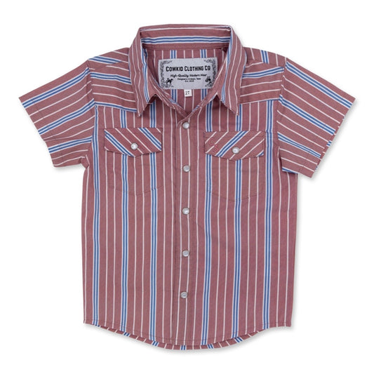 Vintage Blue and Red Stripe Short Sleeve Pearl Snap