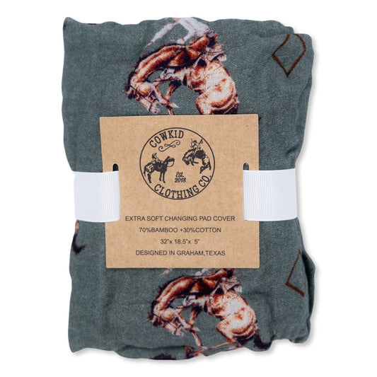 Teal Bronc Bamboo Muslin Changing Pad Cover