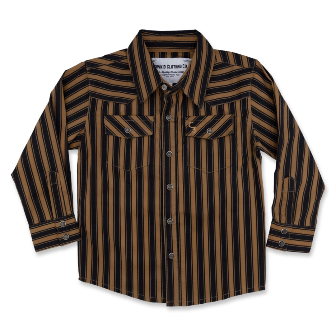 Black & Gold Stripe Long Sleeve Pearl Snap 5/6 Black & Gold Stripe Long Sleeve Pearl Snap 5/6