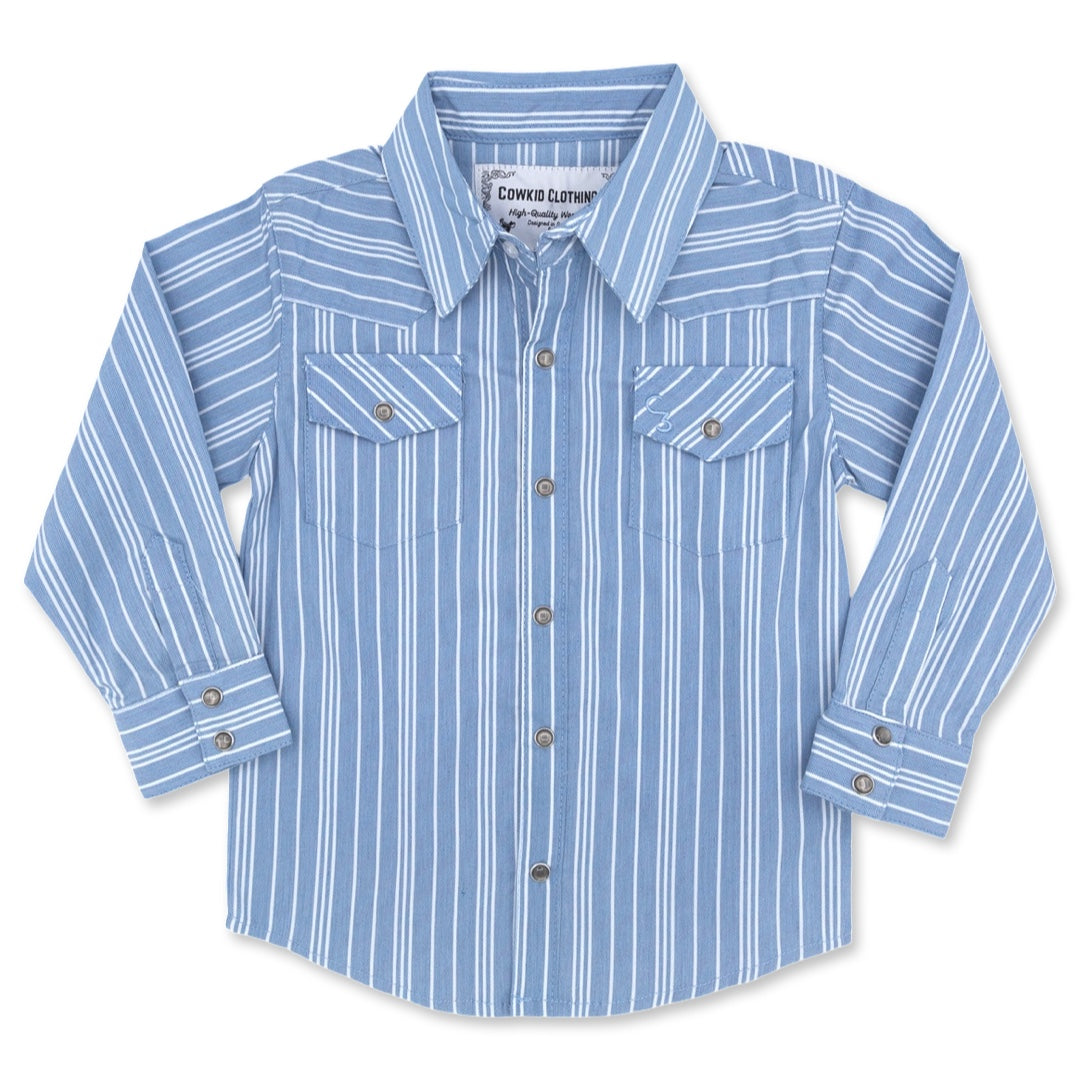 Vintage Blue Stripe Long Sleeve Pearl Snap