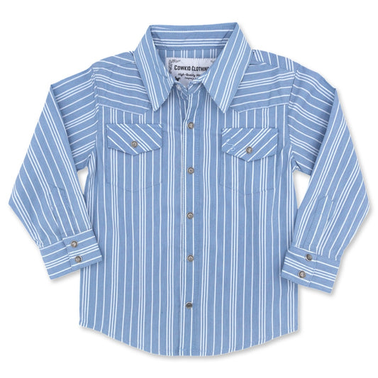 Vintage Blue Stripe Long Sleeve Pearl Snap
