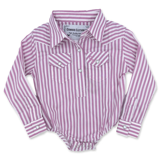 Pink & White Stripe Long Sleeve Pearl Snap Onesie