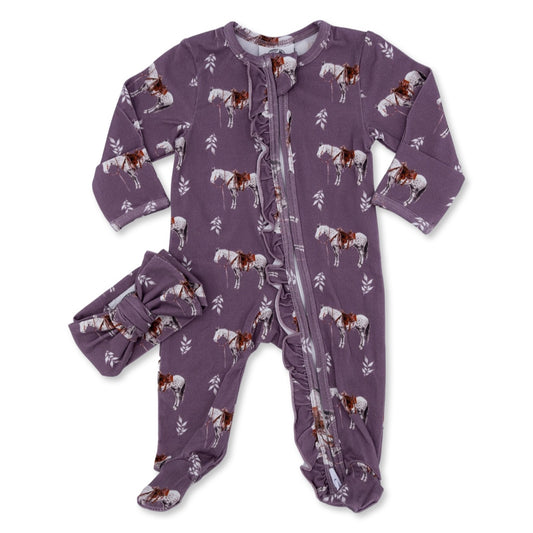Mauve Ranch Horse -Ruffled- Footed Jammies