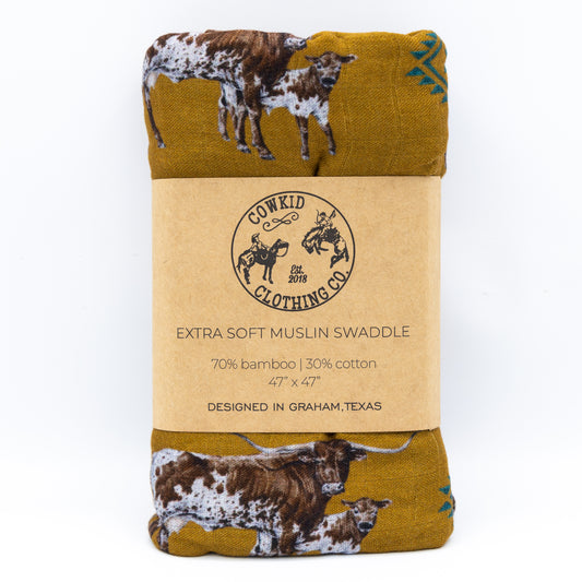 Southwest Longhorn Bamboo Muslin Swaddle