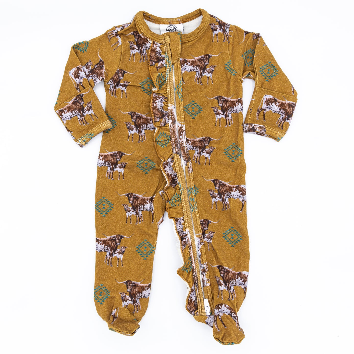 Southwest Longhorn -Ruffled- Folding Feet Jammies