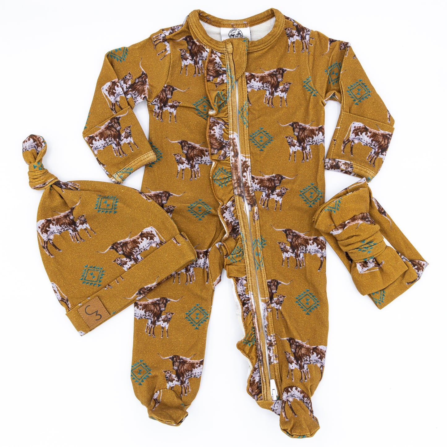 Southwest Longhorn -Ruffled- Folding Feet Jammies