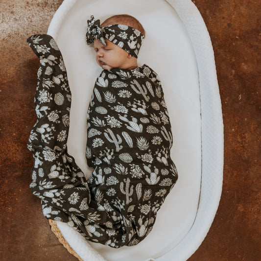 Vintage Cactus Bamboo Muslin Swaddle