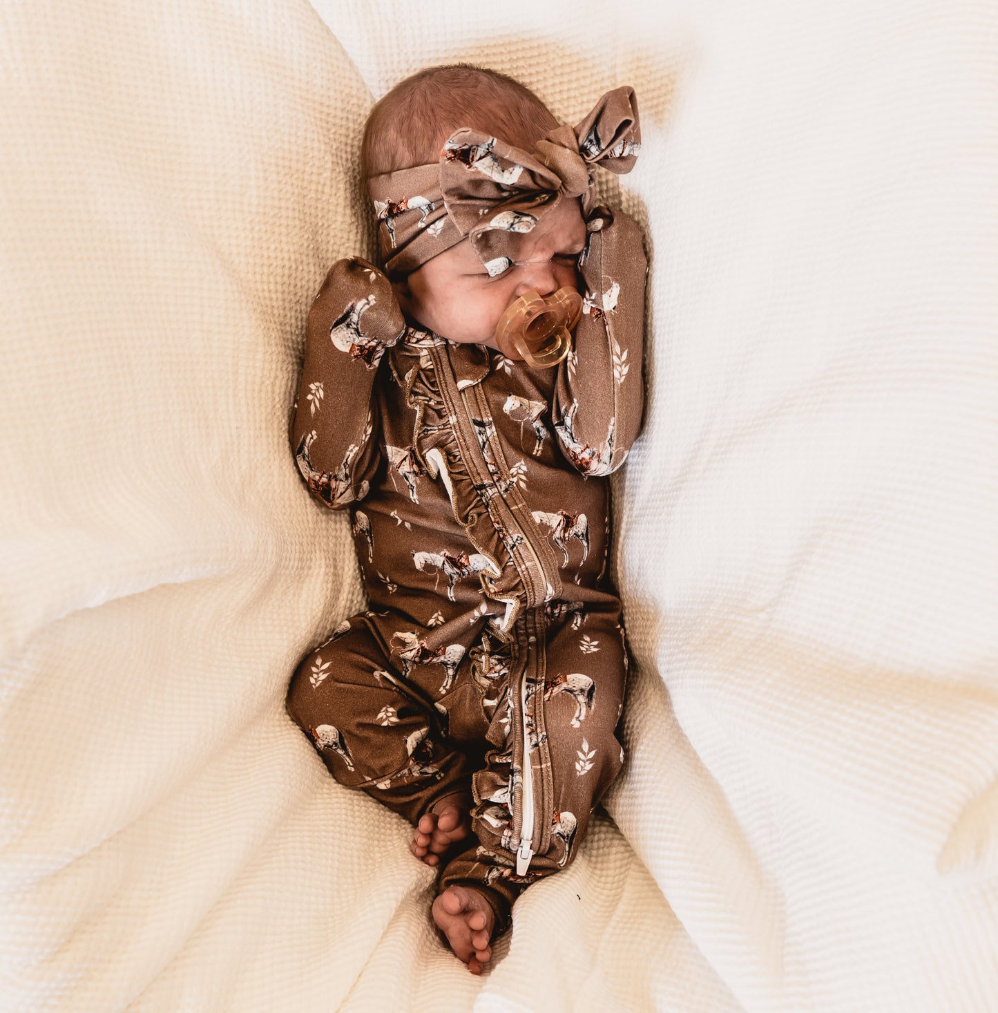 Almond Ranch Horse -Ruffled- Folding Feet Jammies