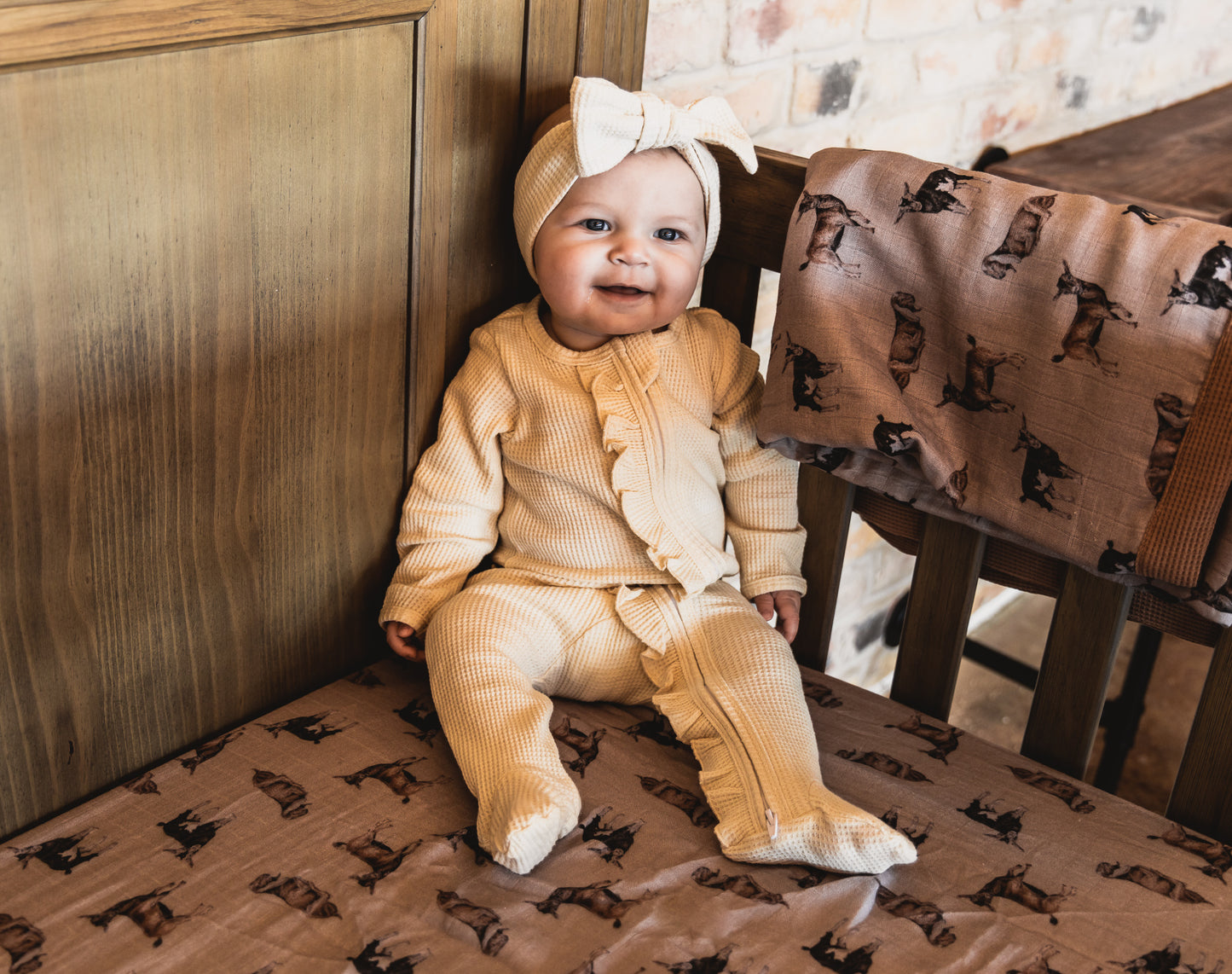Beige -Ruffled- Waffle Footed Jammies