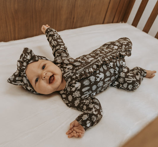 Vintage Cactus -Ruffled- Folding Feet Jammies