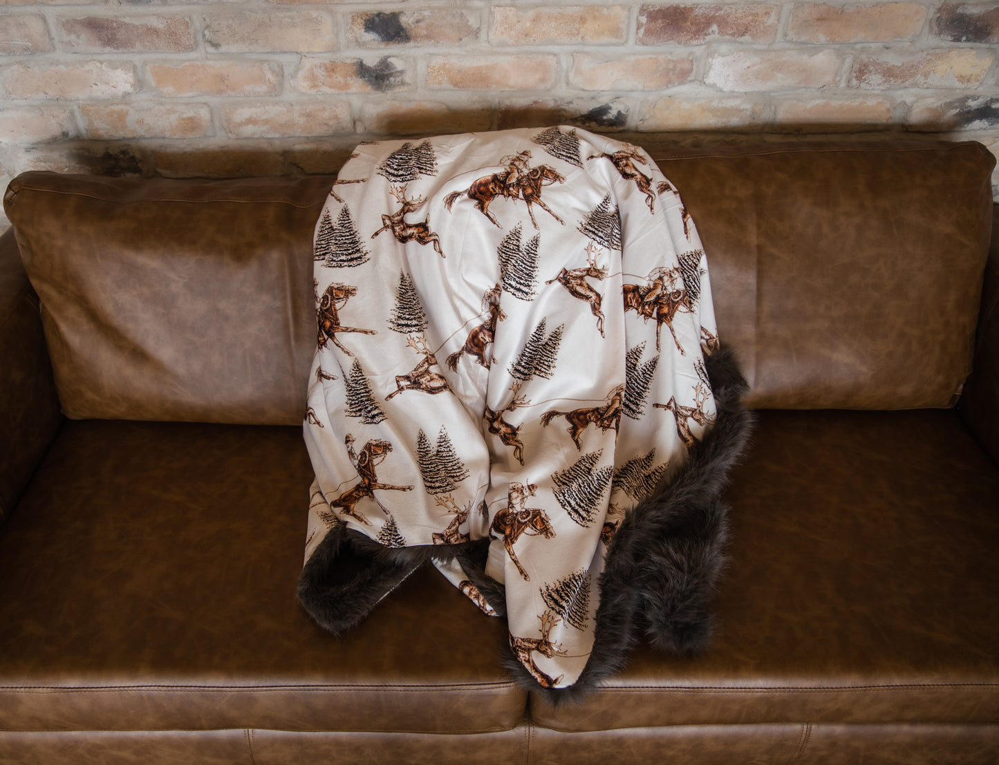 Vintage Beige Cowboy Christmas Throw