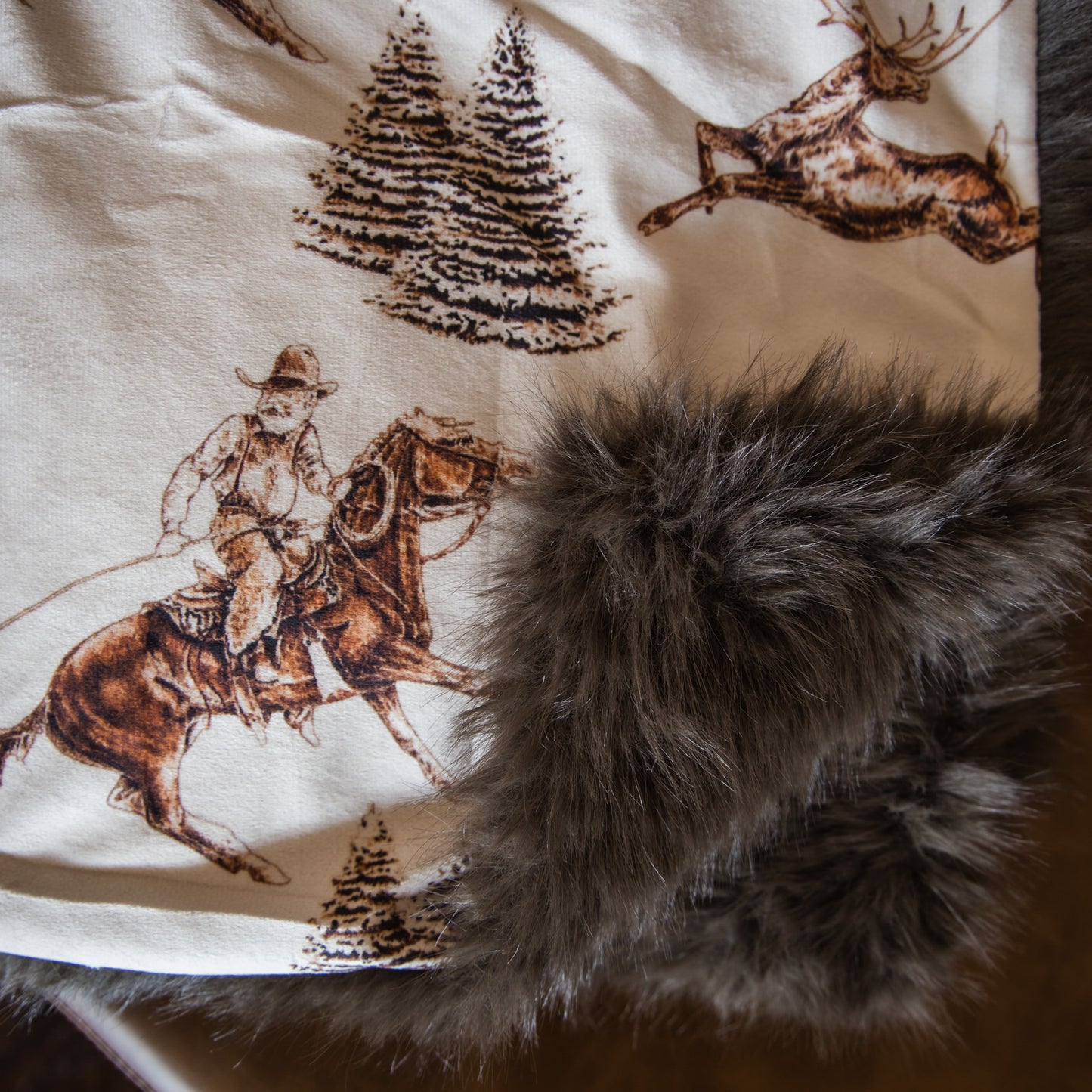 Vintage Beige Cowboy Christmas Throw