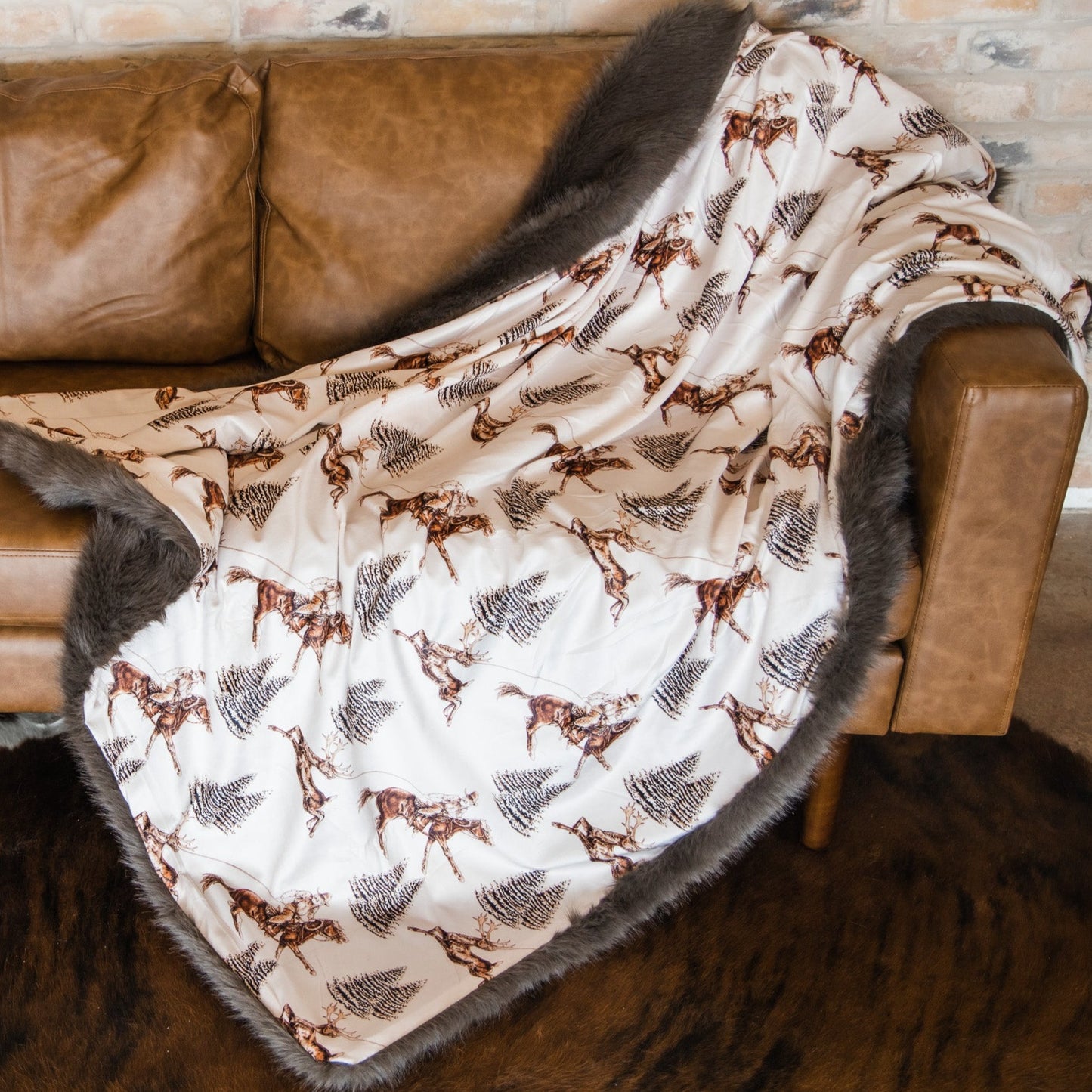 Vintage Beige Cowboy Christmas Throw