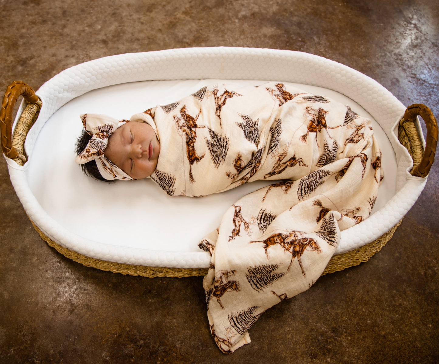 Vintage Beige Cowboy Christmas Bamboo Muslin Swaddle