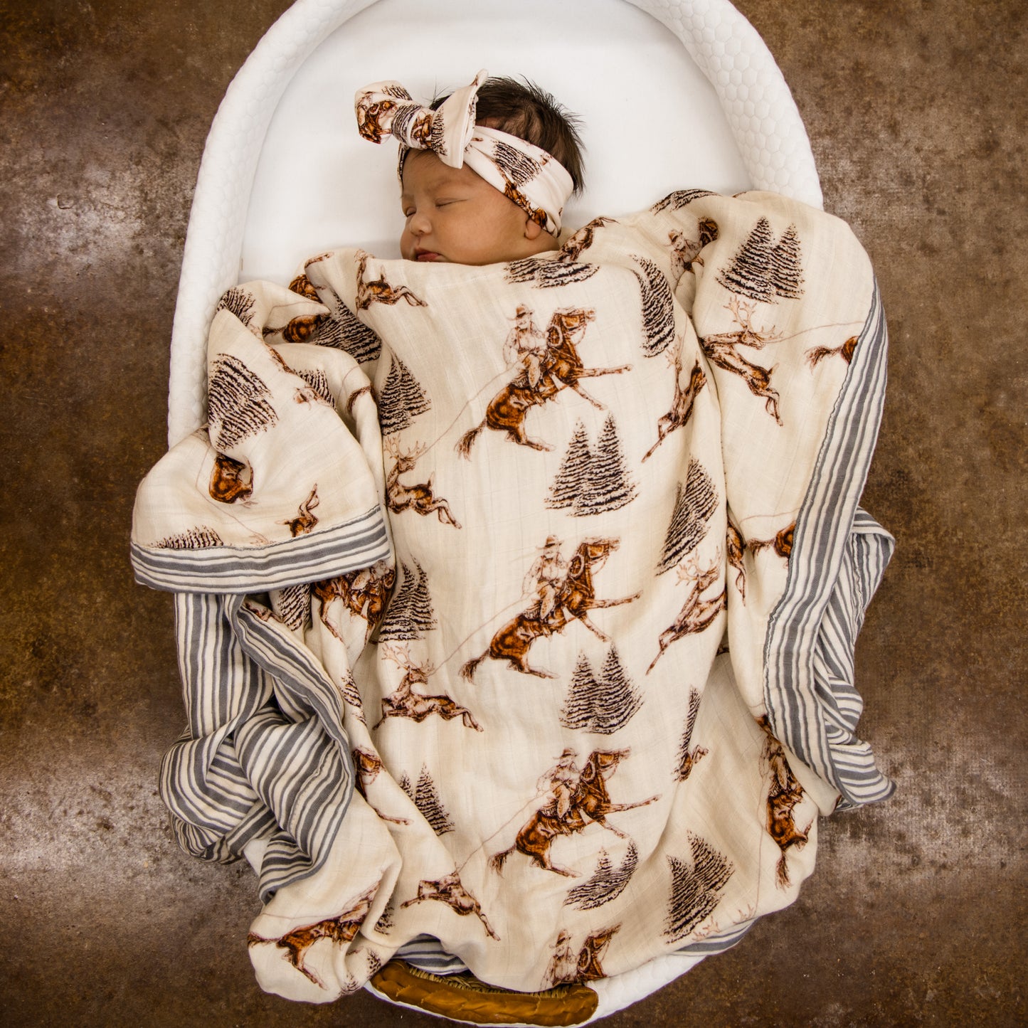 Vintage Beige Cowboy Christmas Bamboo Muslin Blanket