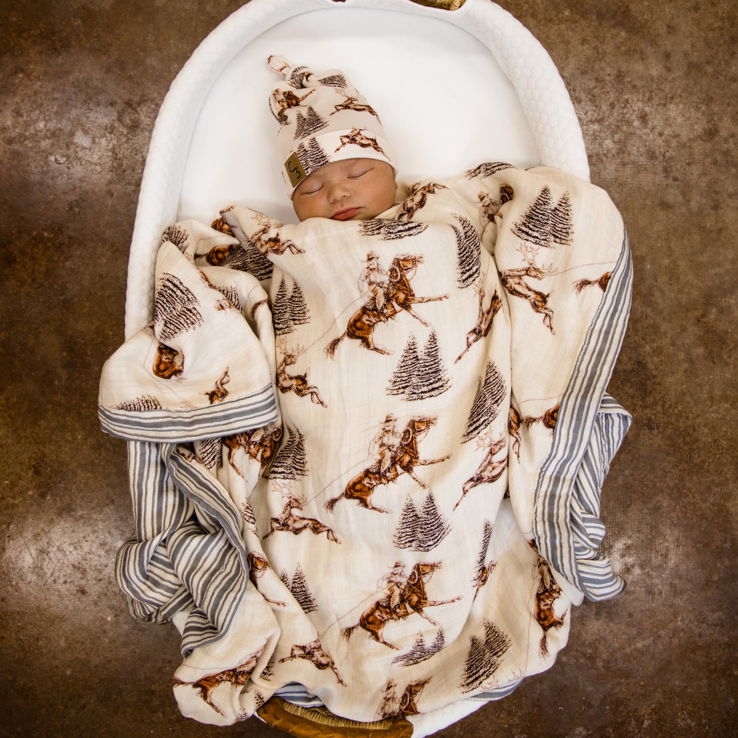 Vintage Beige Cowboy Christmas Bamboo Muslin Blanket