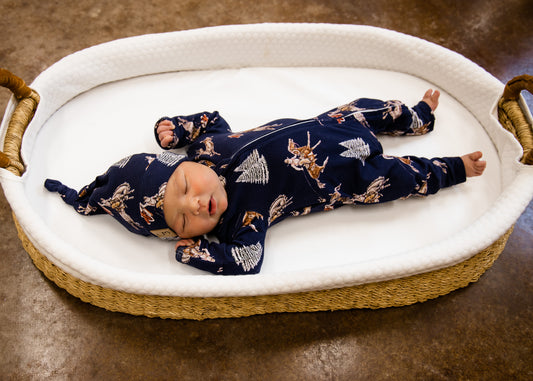 Classic Navy Cowboy Christmas Folding Feet Jammies