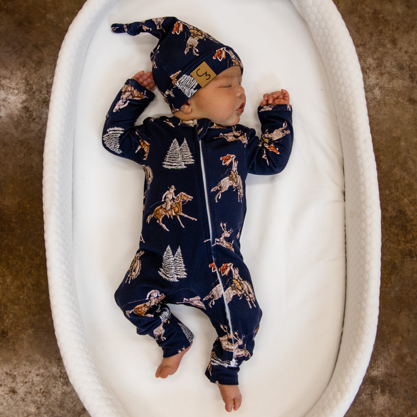 Classic Navy Cowboy Christmas Folding Feet Jammies