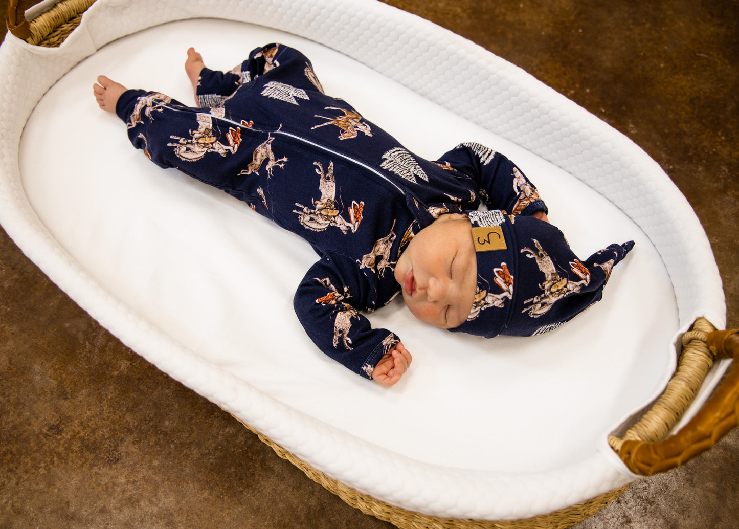 Classic Navy Cowboy Christmas Folding Feet Jammies
