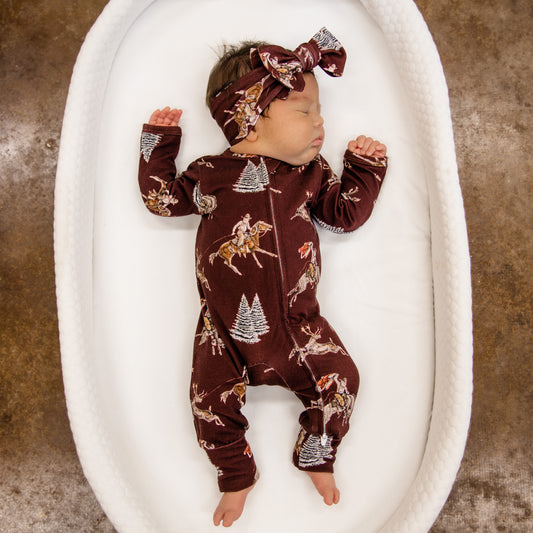 Traditional Red Cowboy Christmas Folding Feet Jammies