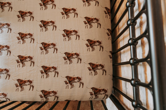 Sagebrush Longhorn Bamboo Muslin Crib Sheet