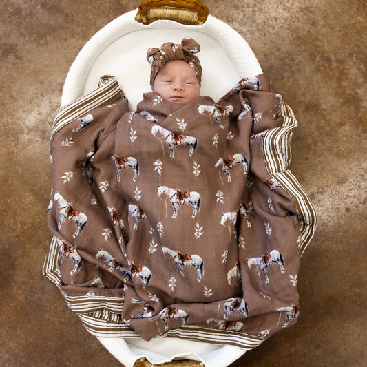 Almond Ranch Horse Bamboo Muslin Blanket