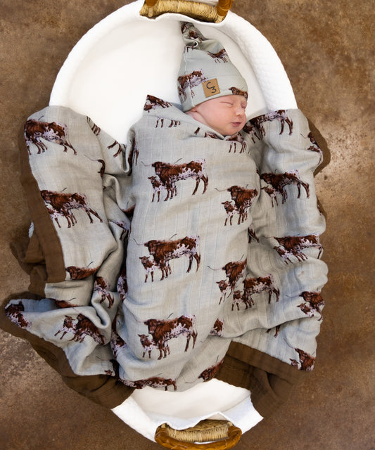 Sagebrush Longhorn Bamboo Muslin Blanket