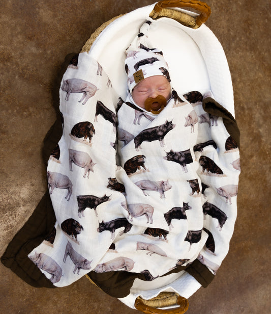 Pig Bamboo Muslin Blanket