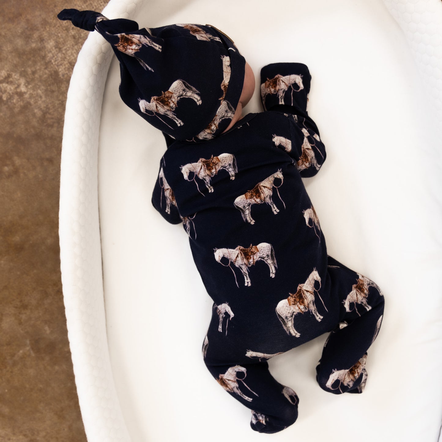 Navy Ranch Horse Newborn Baby Hat