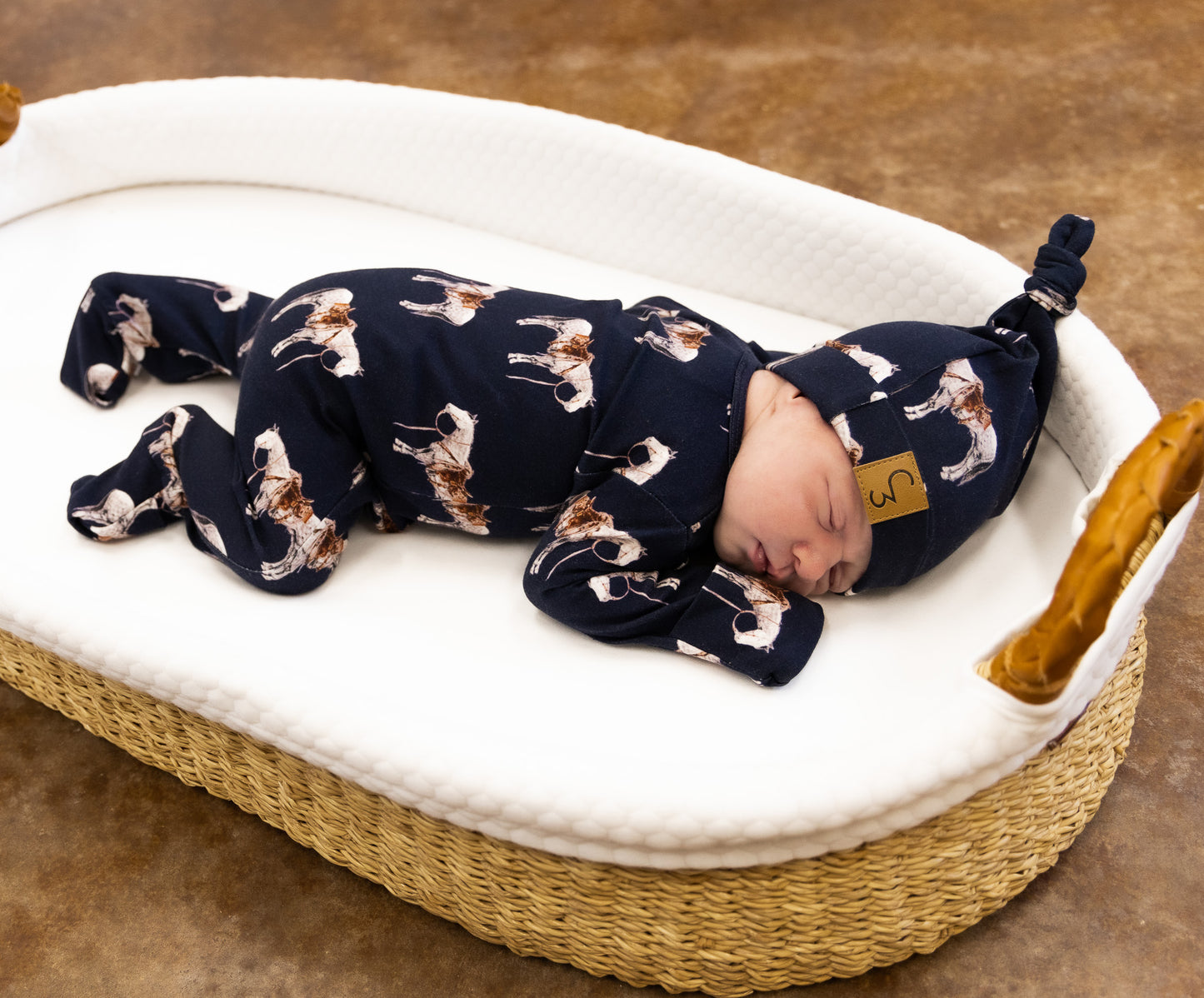 Navy Ranch Horse Newborn Baby Hat