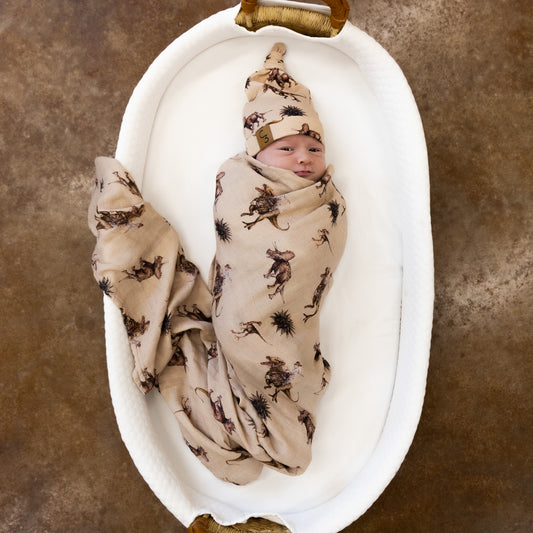 Cowboy Dino Bamboo Muslin Swaddle