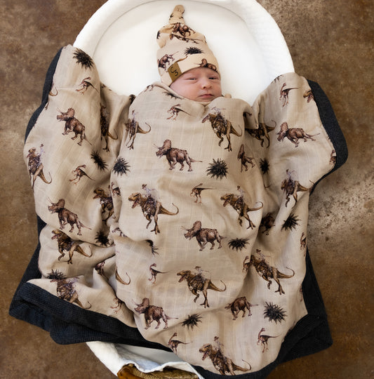 Cowboy Dino Bamboo Muslin/Waffle Blanket
