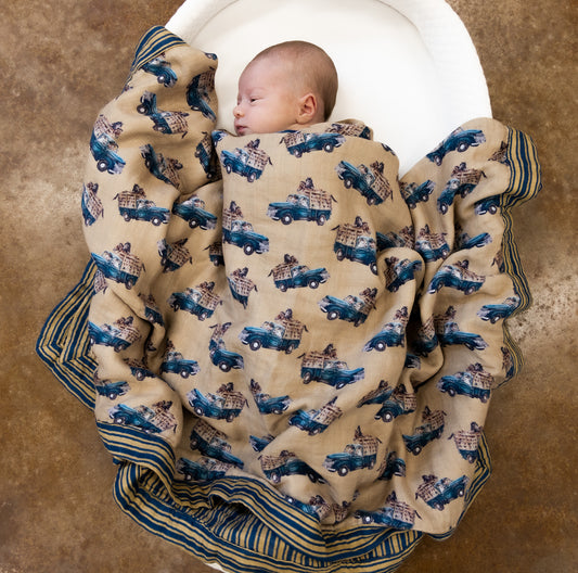 Little Blue Truck Bamboo Muslin Blanket