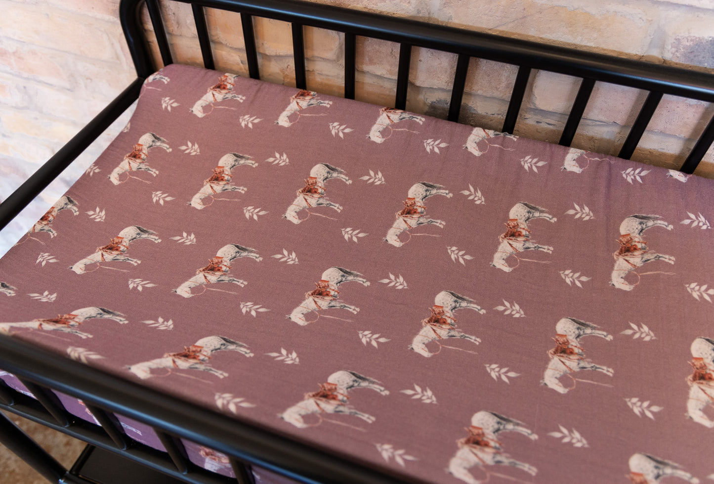 Mauve Ranch Horse Bamboo Muslin Changing Pad Cover