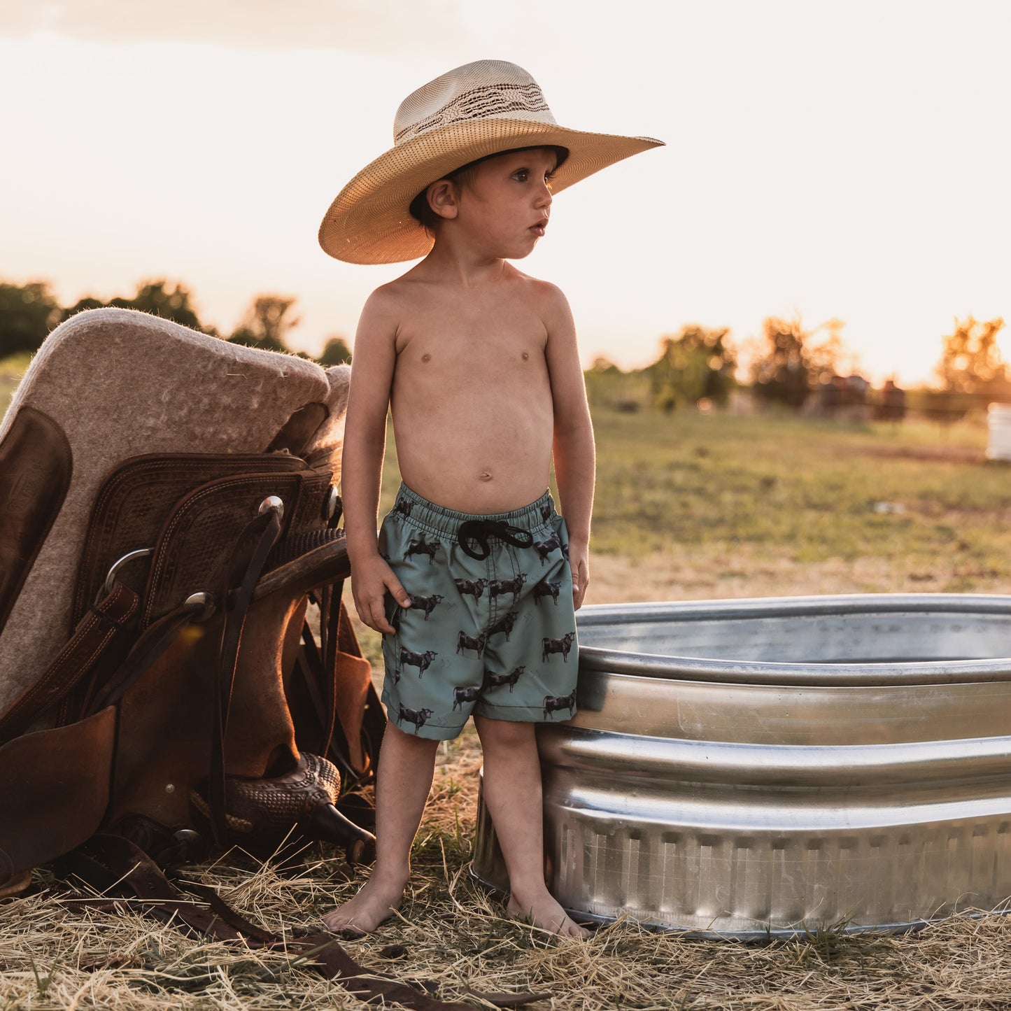 Olive Angus Swim Trunks