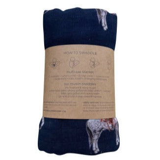 Navy Ranch Horse Bamboo Muslin Swaddle
