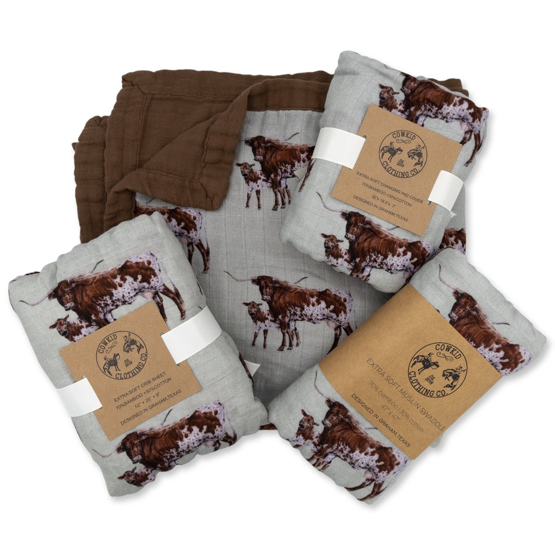 Sagebrush Longhorn Bamboo Muslin Blanket